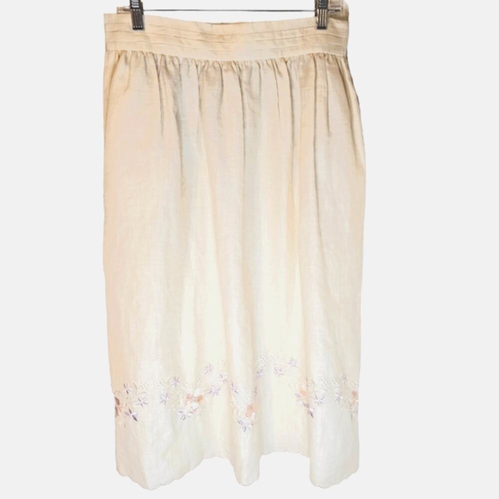 Vintage Doncaster linen floral embroidered skirt. Size 12